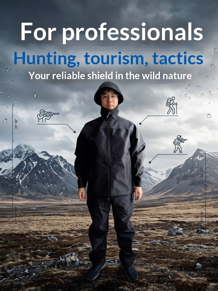 Men's Outdoor Hunting Fishing Hard Shell Waterproof Windproof Breathable Print Pants Raincoat with Ventilation Panels