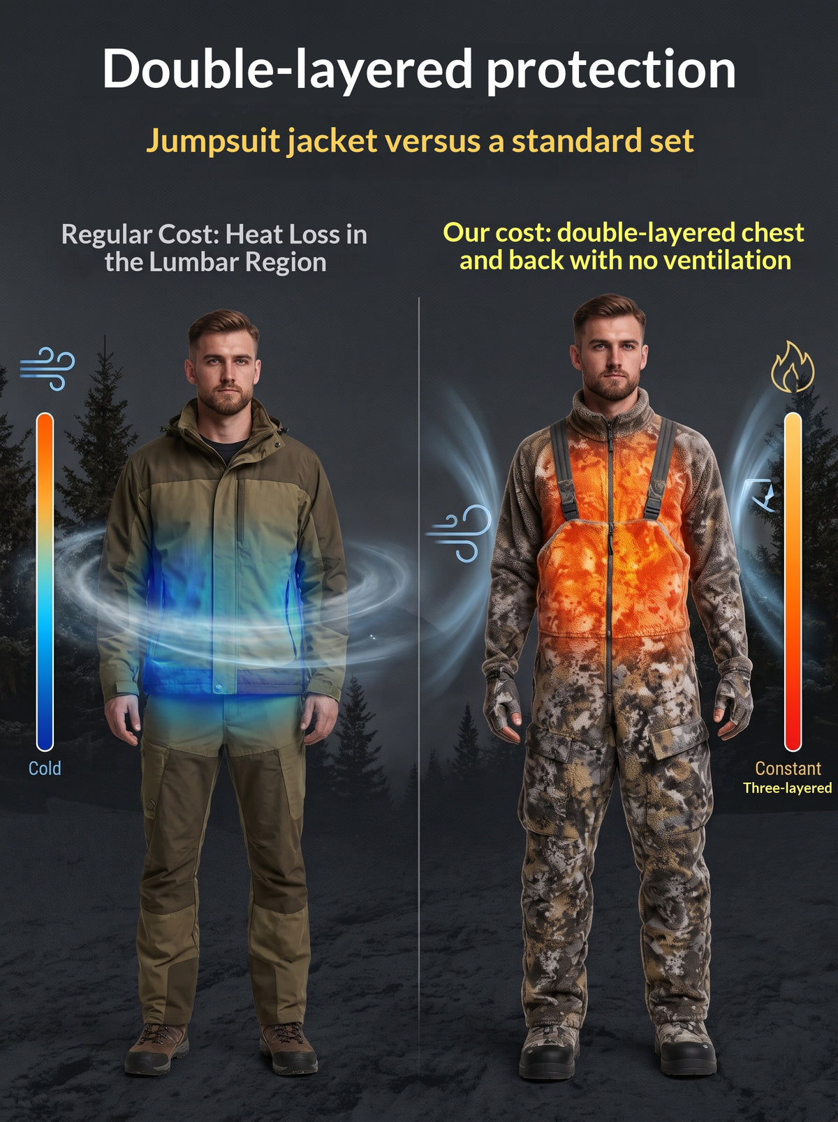 Fleece hunting cargo pants made of polyester synthetic fabric, warm and durable with camouflage pattern.