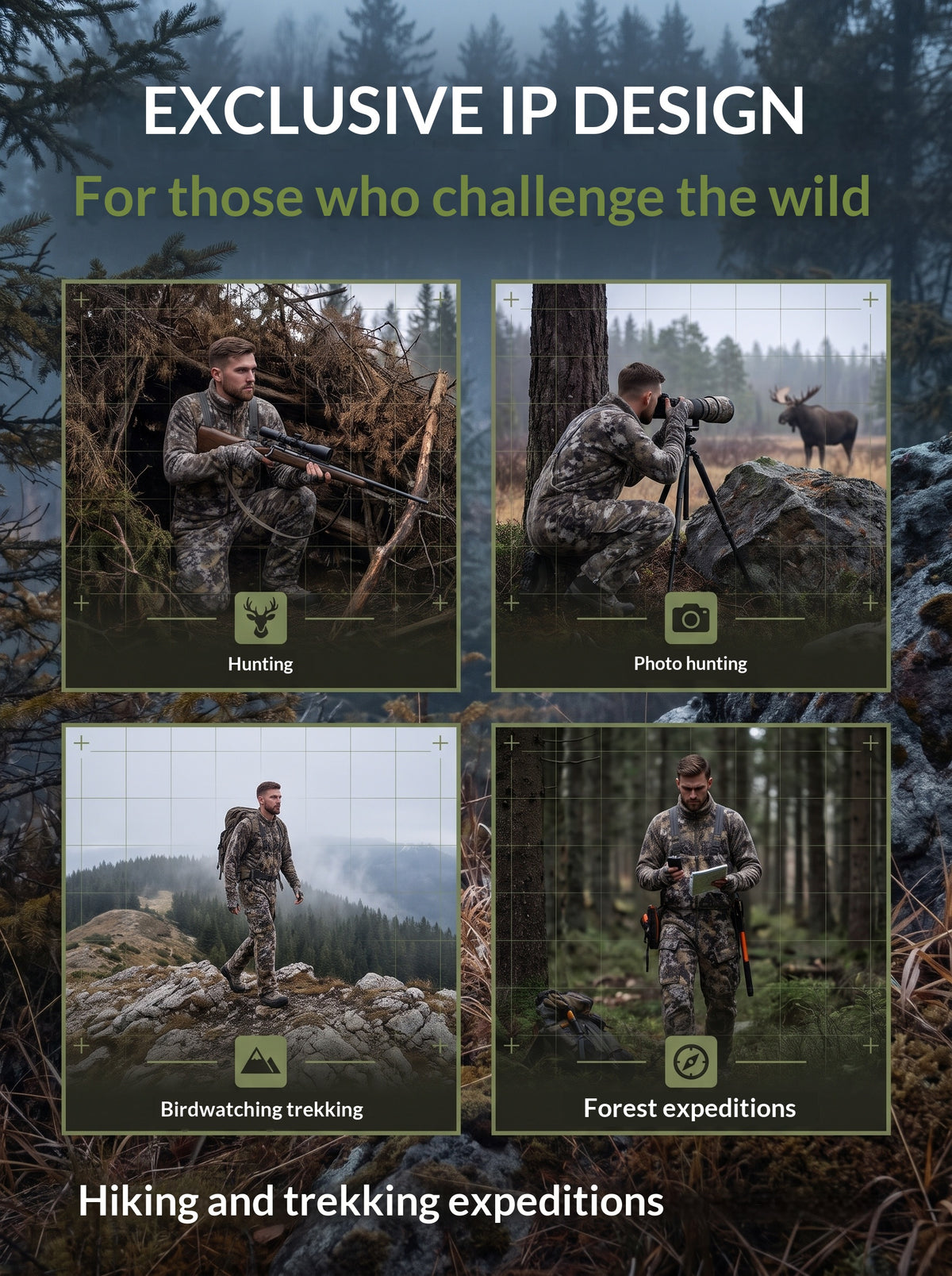 Fleece hunting cargo pants made of polyester synthetic fabric, warm and durable with camouflage pattern.
