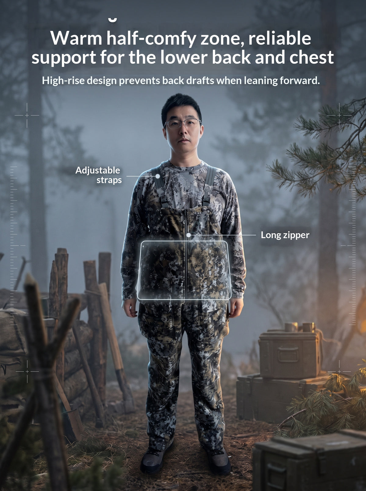 Fleece hunting cargo pants made of polyester synthetic fabric, warm and durable with camouflage pattern.