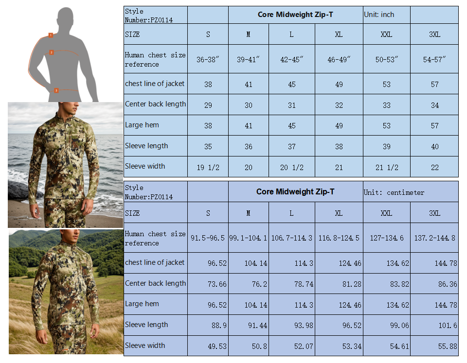 Men's Camo Hunting Suit Quick Dry Comfortable Stretch Mid-level Zip-T