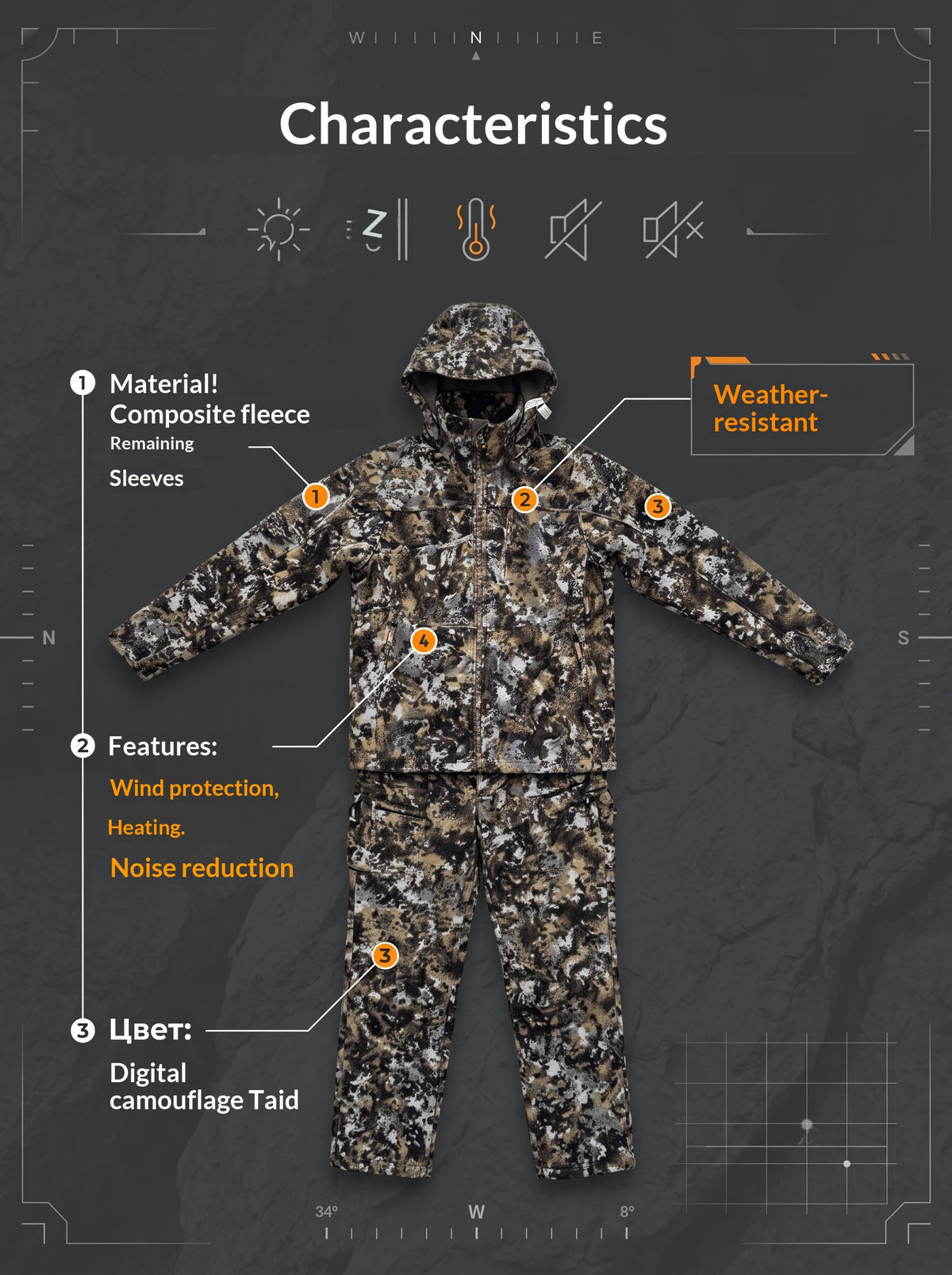Polyester Fleece Hunting Jacket, Warm Synthetic Fabric, Camouflage Jacket